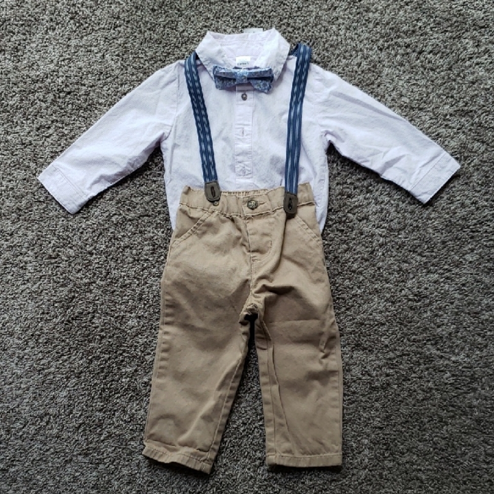 EUC Carter's Just One You Spring Easter Outfit Suspenders Bow Tie Size 18 Months